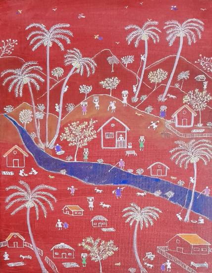 Painting by Jayant Kher - Red Warli