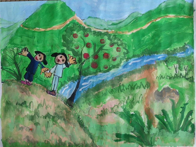 Painting by Sai Nithya Geethika Thota - Trekking in the Ghats