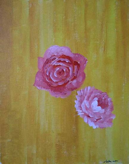 Painting by Anitha More - Pink roses