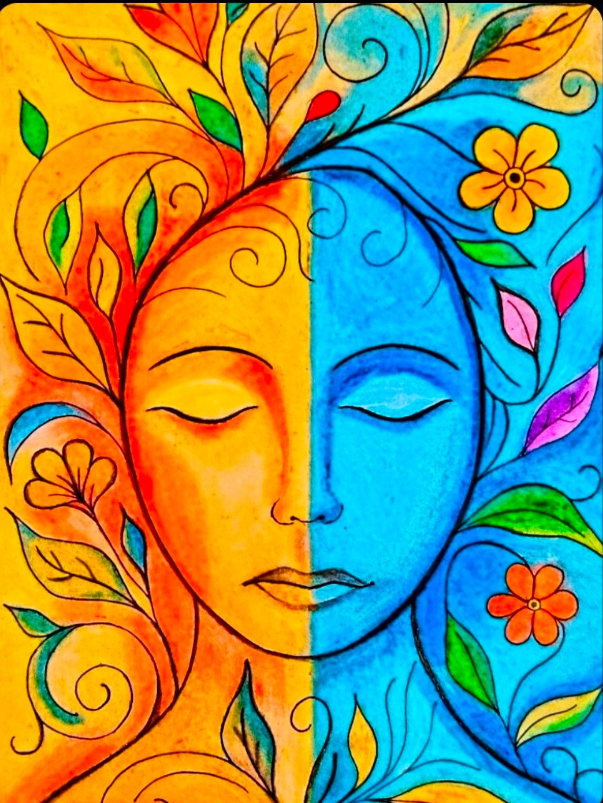 Painting by V Shivani Medhashree - Fire and Ice strong and dramatic