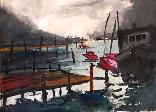 Painting by Bitan Bera - River dock