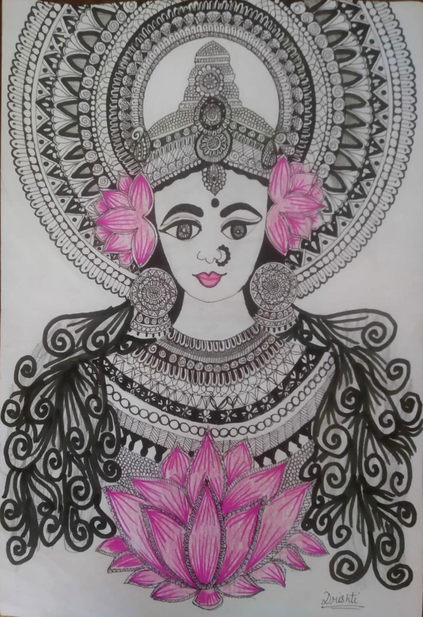 Paintings by Drishti Kumari - Goddess Lakshmi Painting