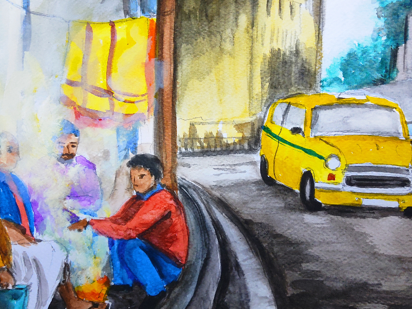 Painting by Souhardya Talukdar - Road in winter morning