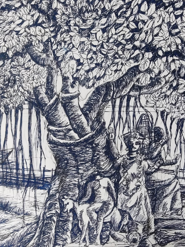 Painting by Souhardya Talukdar - Old banyan tree