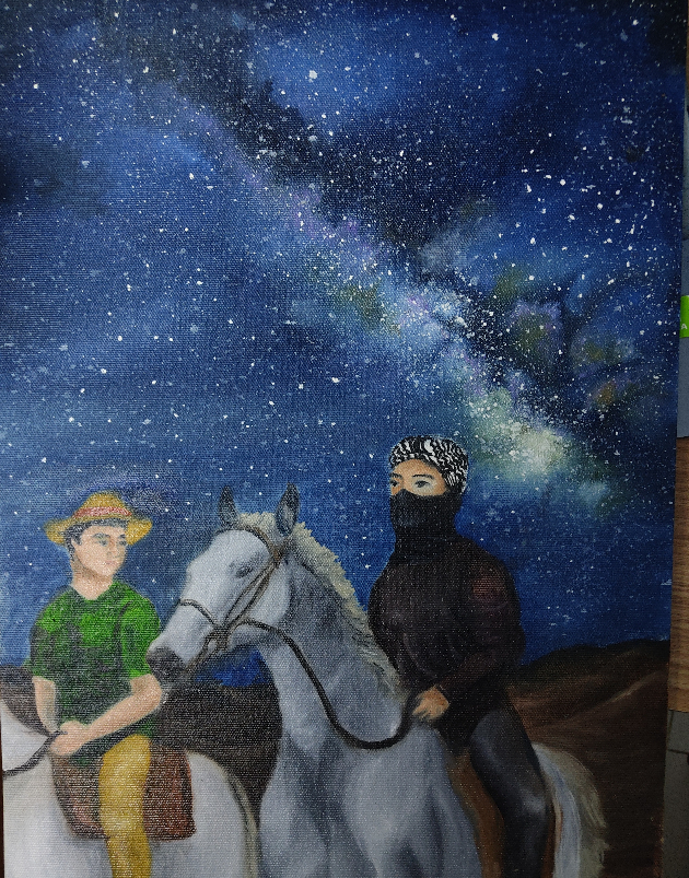 Painting by Souhardya Talukdar - Night hike in desert