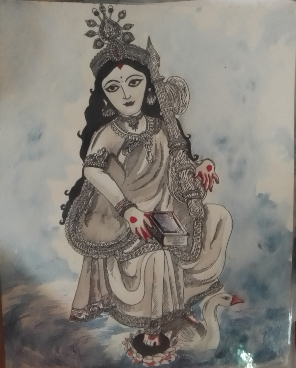 Painting by Soumil Mukherjee - Saraswati