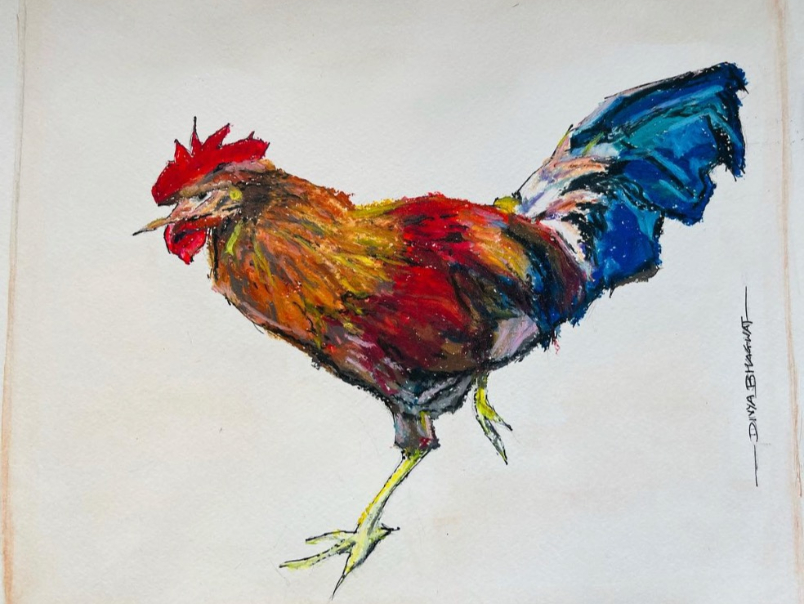 Painting by Divya Bhagwat - Rooster at Mwallynong