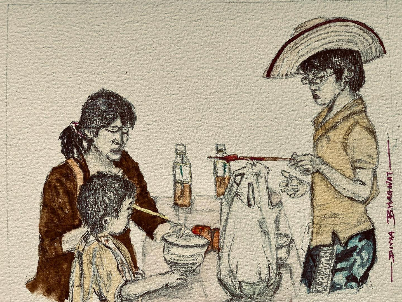 Painting by Divya Bhagwat - Food and Family