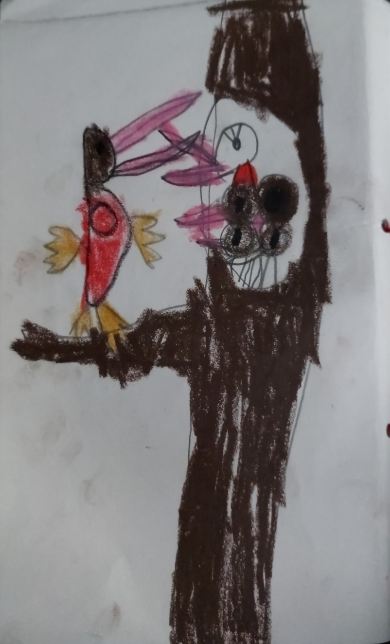 Painting by Manasvee Kolluru - Woodpecker Family