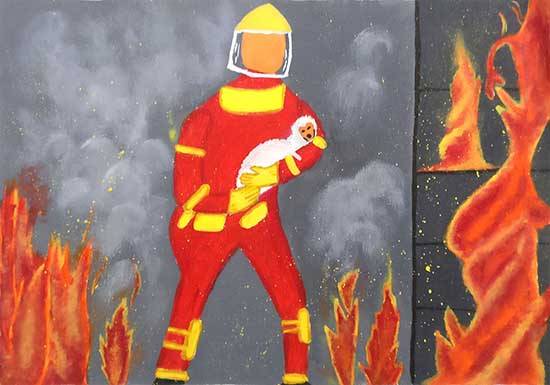 Painting by Rashika Tiwari - Altruistic Firefighters- Saving live