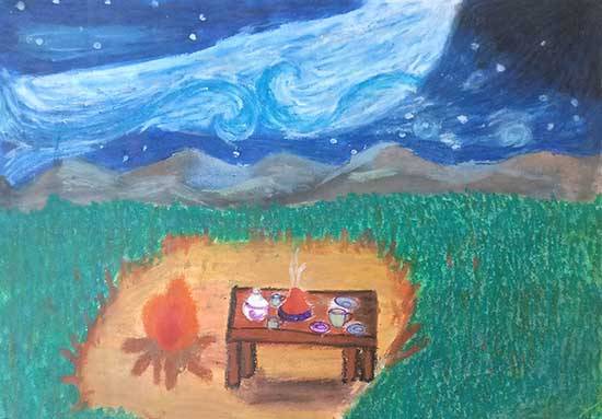 Painting by Shweta Khade - Bonfire Dinner