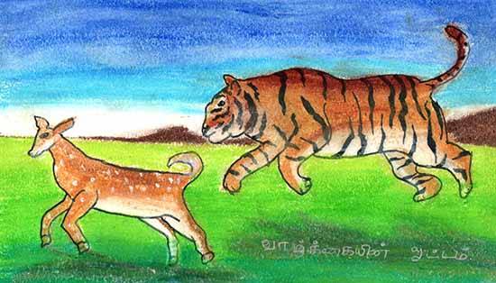Painting by Ajayraja S - Tiger and Deer