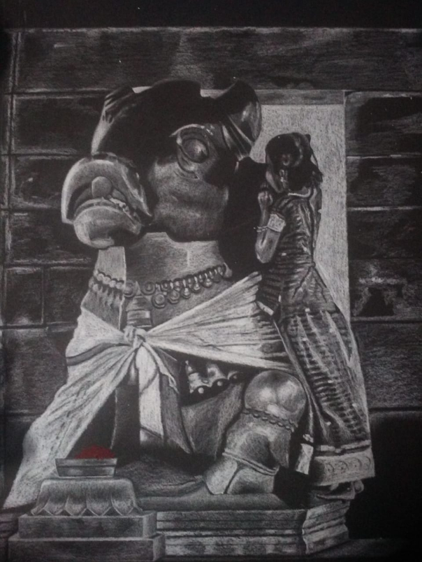 Painting by S Karthika - Praying girl with nandhi