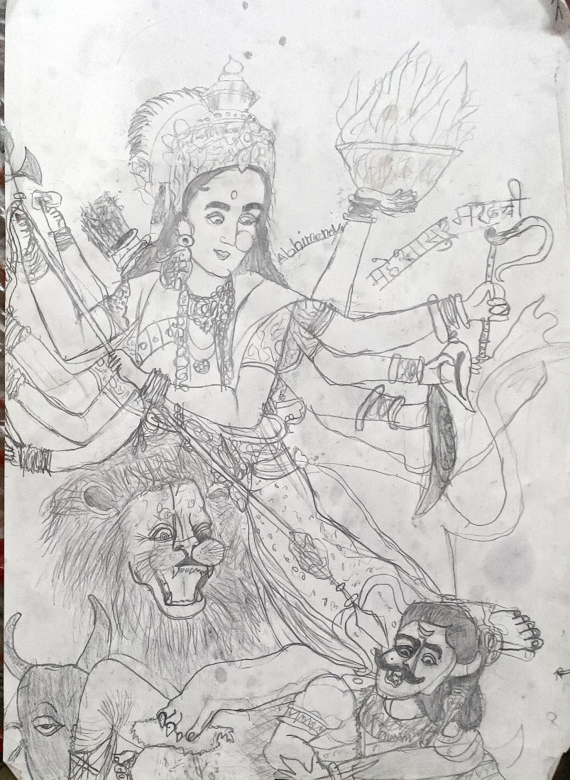 Painting by Abhimaneyu Singh - MAHISASURMARDINI