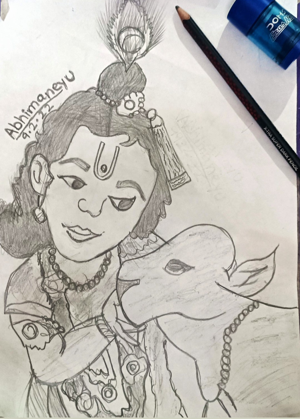 Painting by Abhimaneyu Singh - KRISHNA WITH COW