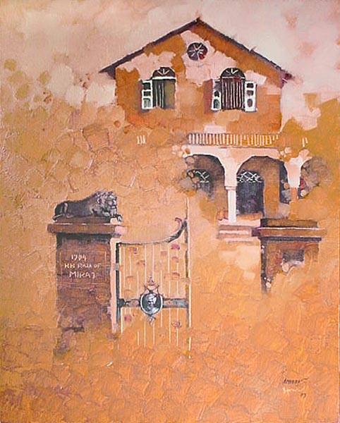 Paintings by Anwar Husain - Lion on the Gate