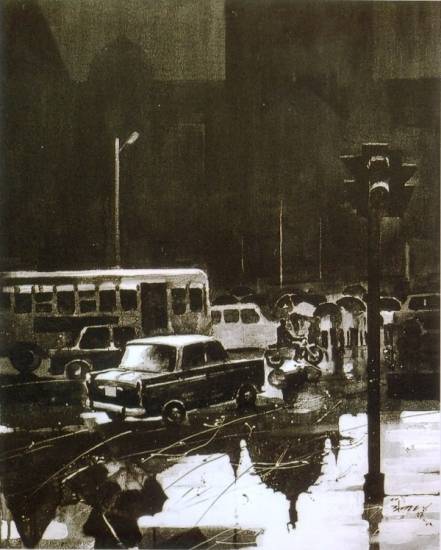 Painting by Anwar Husain - Cityscape VIII