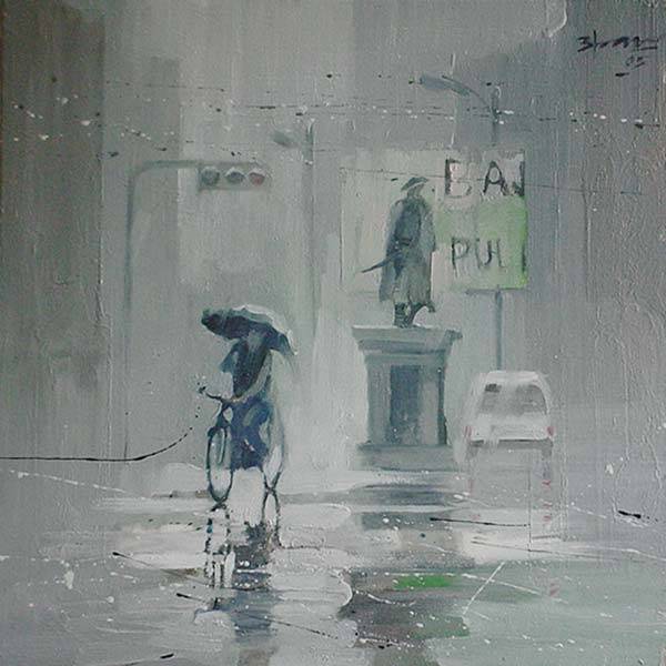 Painting by Anwar Husain - Rain I