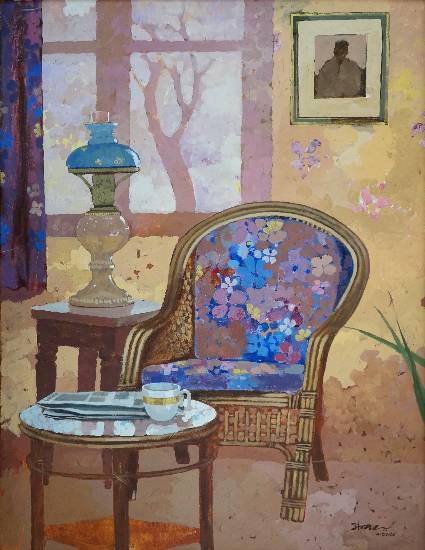 Painting by Anwar Husain - Morning cup of Tea