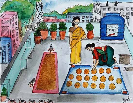 Painting by Parul Wagh - Corona and Women