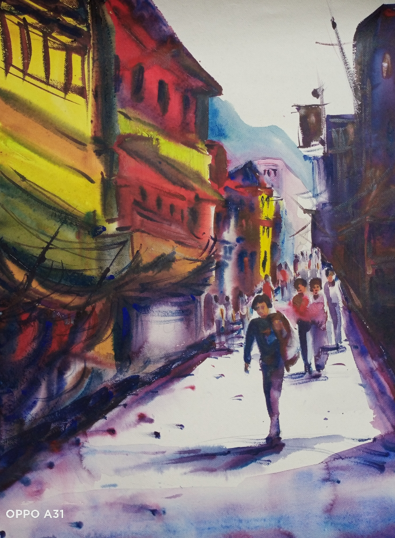 Painting by Sudipto Chakraborty - Life in the city of Mountains