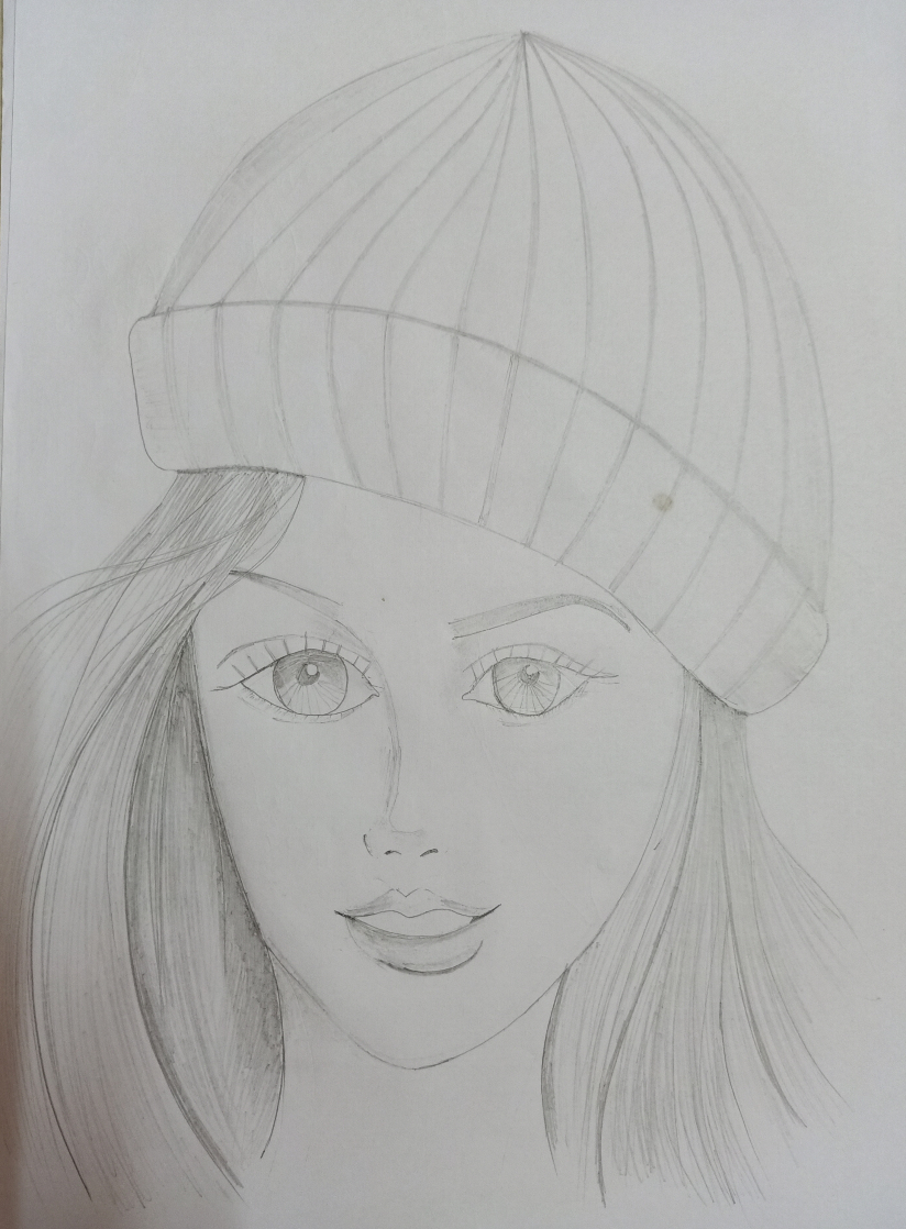 Painting by Mayank Rathi - Girl in winter cap
