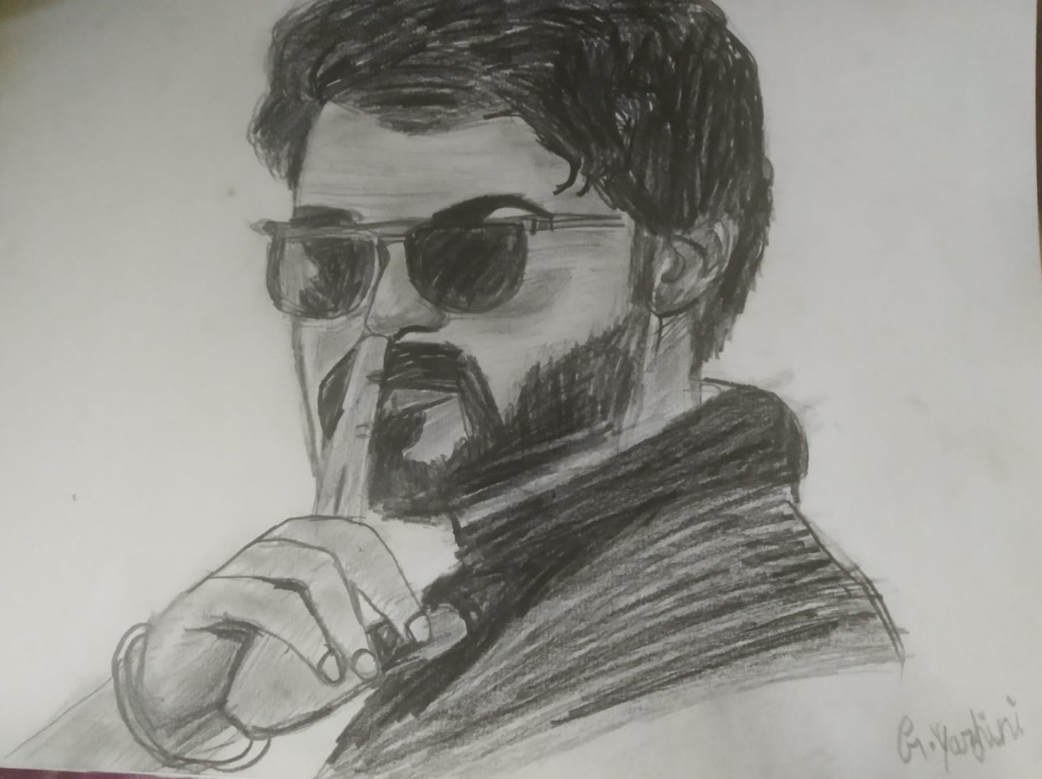 Painting by Yazhini G - Portrait of Actor Vijay