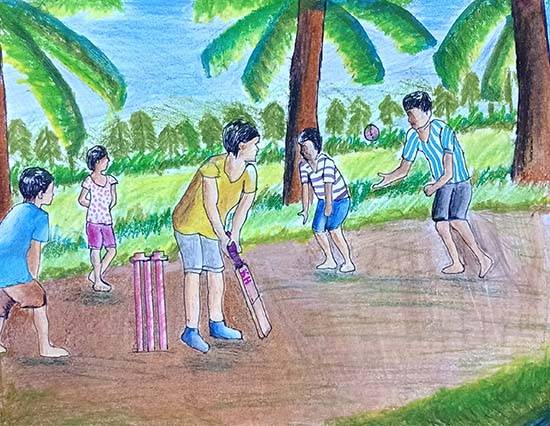 Painting by Rythm Singh - Gully Cricket