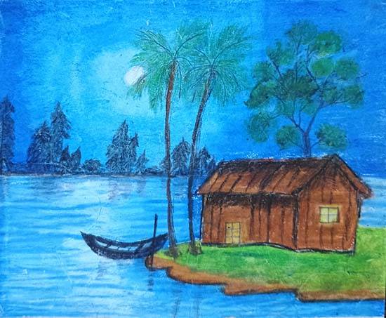 Painting by Rythm Singh - Peaceful hut