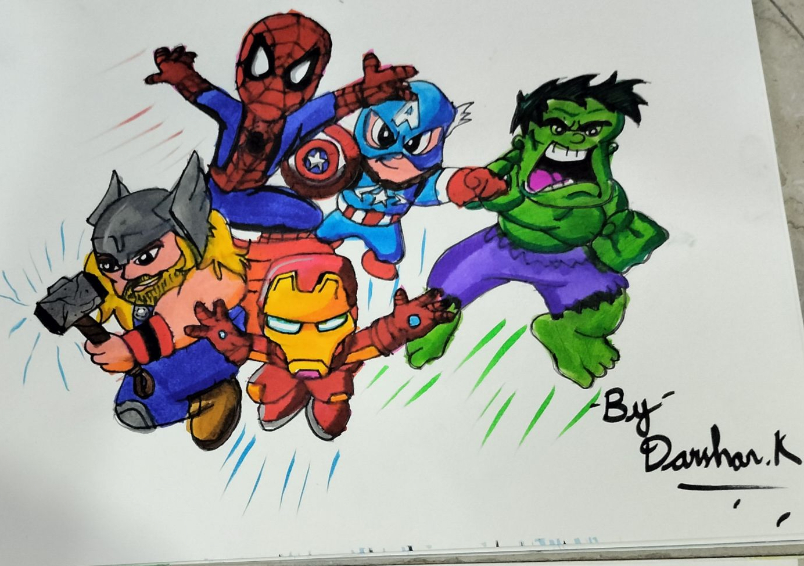 Painting by Darshan K. - THE AVENGERS: CHIBI DRAWING