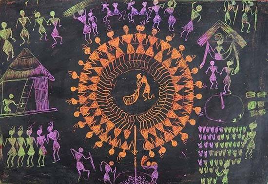Painting by Tushar Pakhane - Lifestyle of Warli Tribes