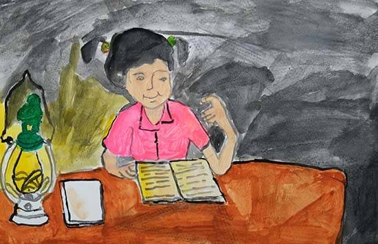 Painting by Puja Usendi - Girl reading Book