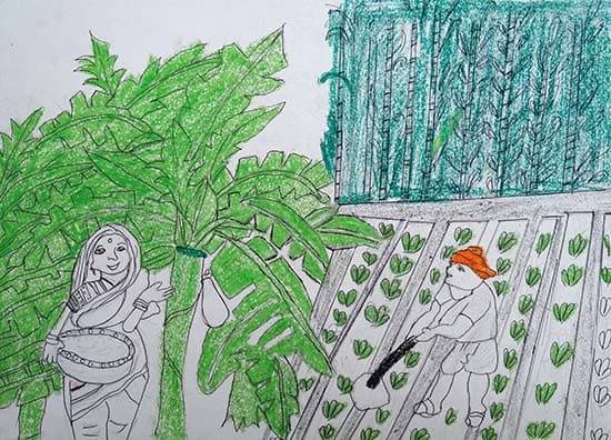 Painting by Sati Pawara - Farmers