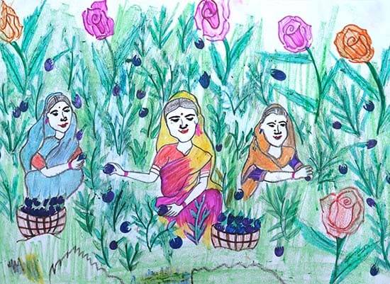 Painting by Swati Dandegaonkar - Farming women's