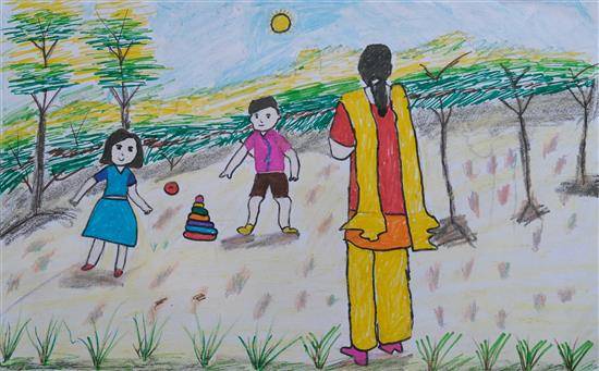 Painting by Manisha Phulwad - My favorite game - Lagori