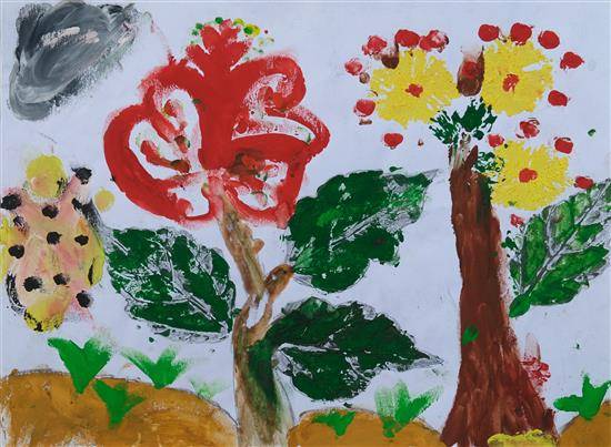 Painting by Vijeshwar Kale - Trees in print work