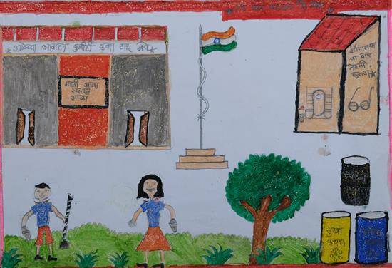 Painting by Laxmi Dhurve - My School, Clean School