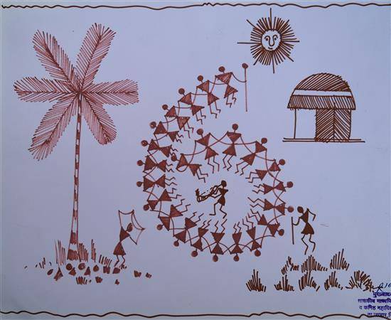Painting by Rutik Pithole - Warli dance