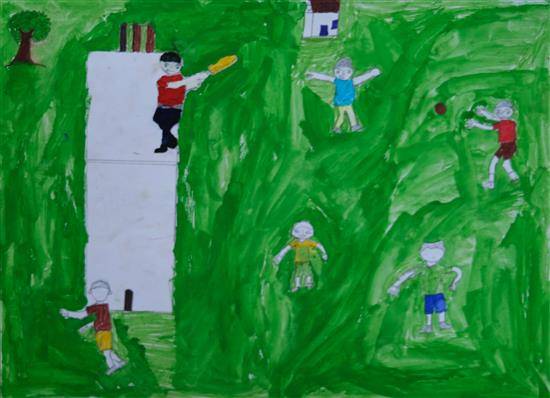 Painting by Rajanikant Mukane - Boys favorite game - Cricket