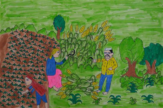 Painting by Rekha Kharpade - Harvesting of crops