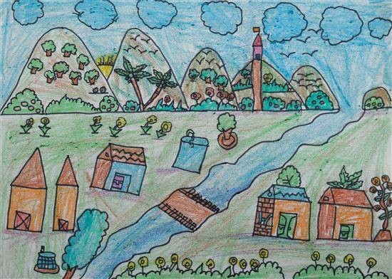 Painting by Chhabi Gangode - Scenery of my village