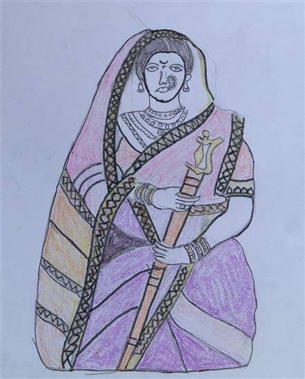 Painting by Gayatree Maighane - The warrior mother Jijabai