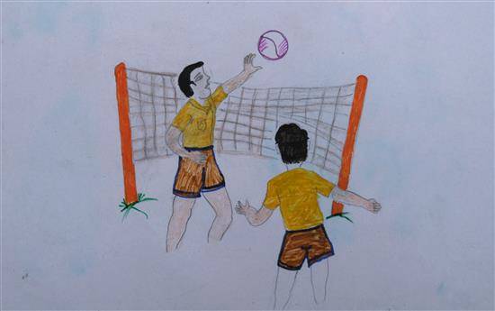 Painting by Akash Narote - Boys playing Volleyball
