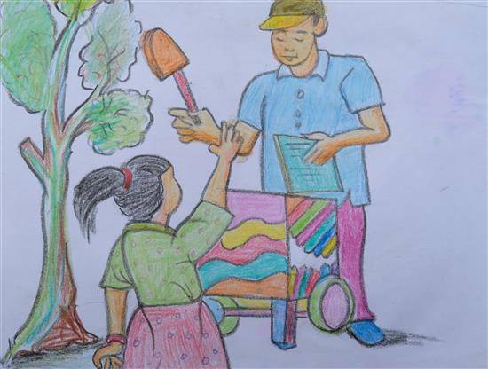 Painting by Pushpa Lekami - Ice Cream Seller