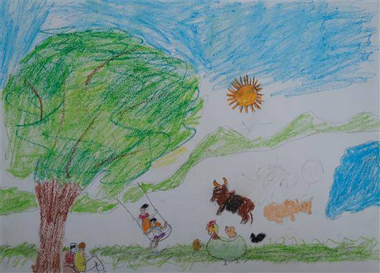 Painting by Karan Pawara - Village life