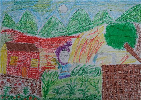 Painting by Payal Pawara - Farmer and farm
