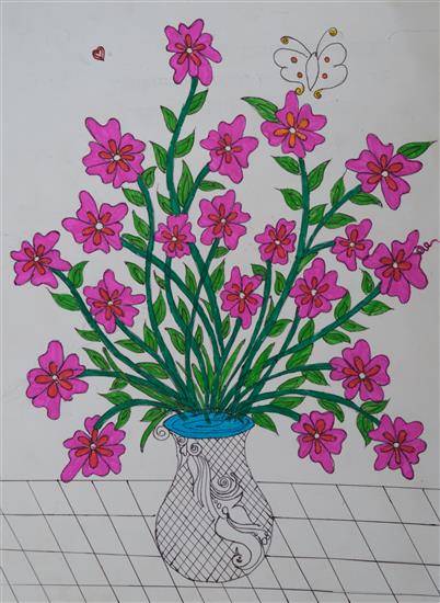 Painting by Priya Raut - Pink flowers