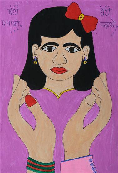 Painting by Priti Jambekar - Save Girl. Educate Girl.