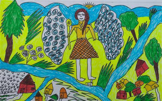 Painting by Priya Javarkar - Fairy in Village