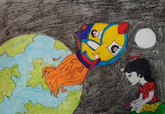 Painting by Uma Jamunkar - On the way to space